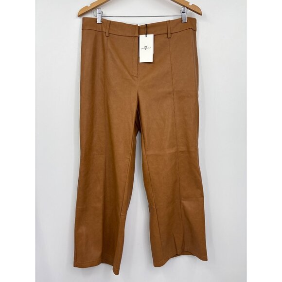 7 For All Mankind Vegan Faux Leather Crop Pant Camel Brown Large NEW - Picture 1 of 6